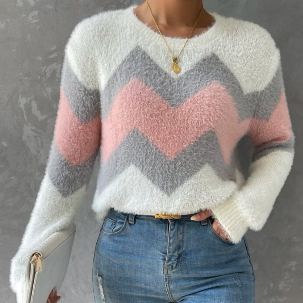 New color block zig zag pattern long sleeve sweater - Picture 3 of 5